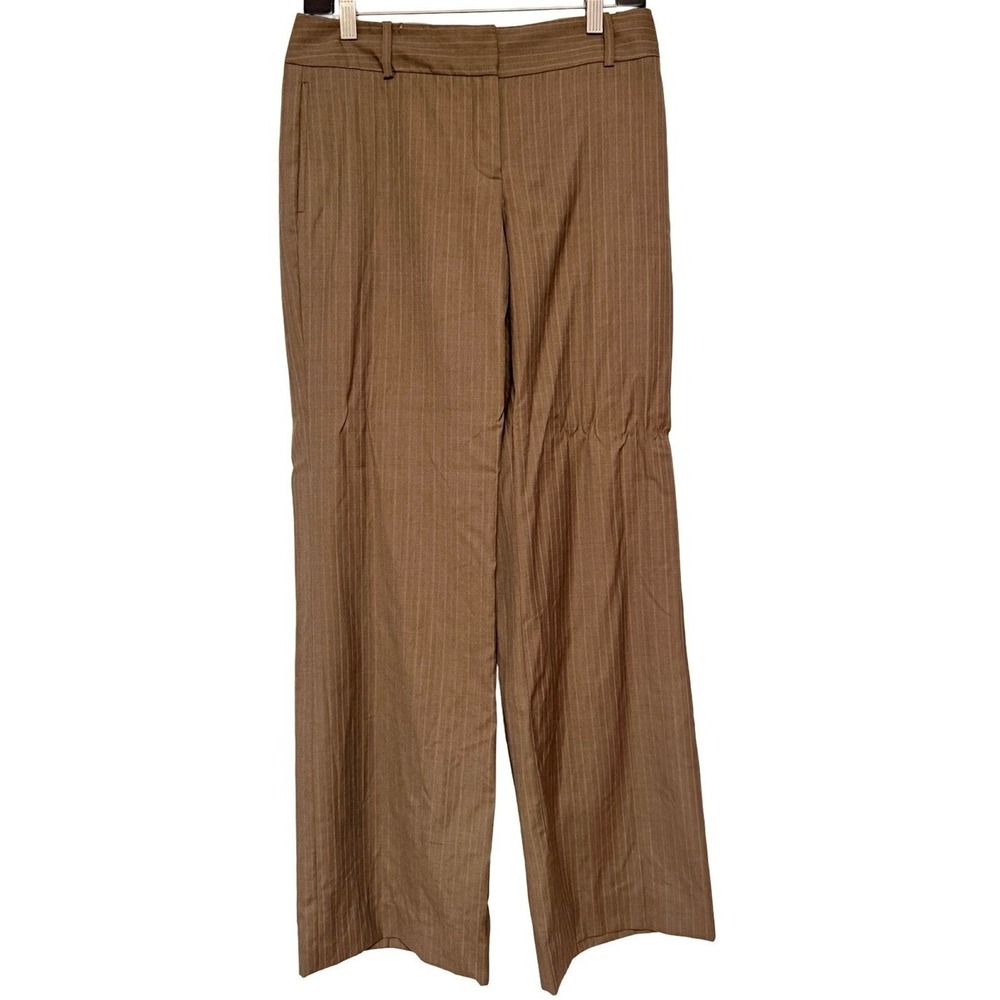 Ann Taylor Margo Trousers 2 Brown Pinstripe Wide Leg Career Wear Office Chic